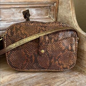 🤎 G.I.L.I. Leather Snakeskin Embossed Bag Brown Gold Metallic Shoulder